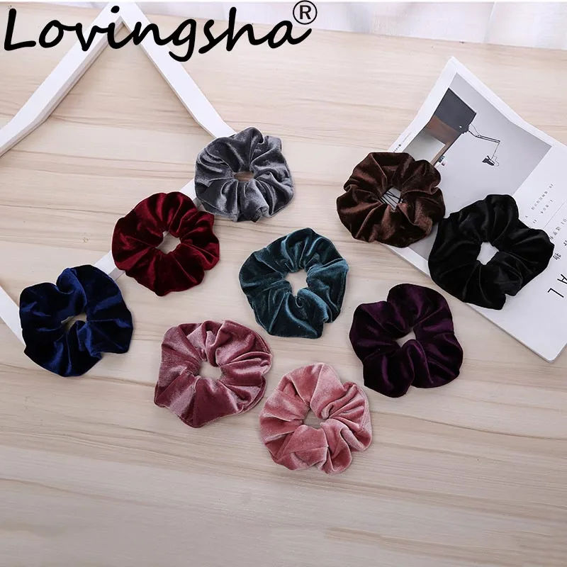 LOVINGSHA Solid Hair Accesorios For Girl Brand Velour Women Hair Tie Lady Scrunchies Female Ponytail Hair Holder Rope NFD046