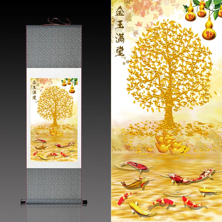 

#S035 Auspicious Jade Rabbit Scroll Drawing Silk Drawing Geomantic Animals