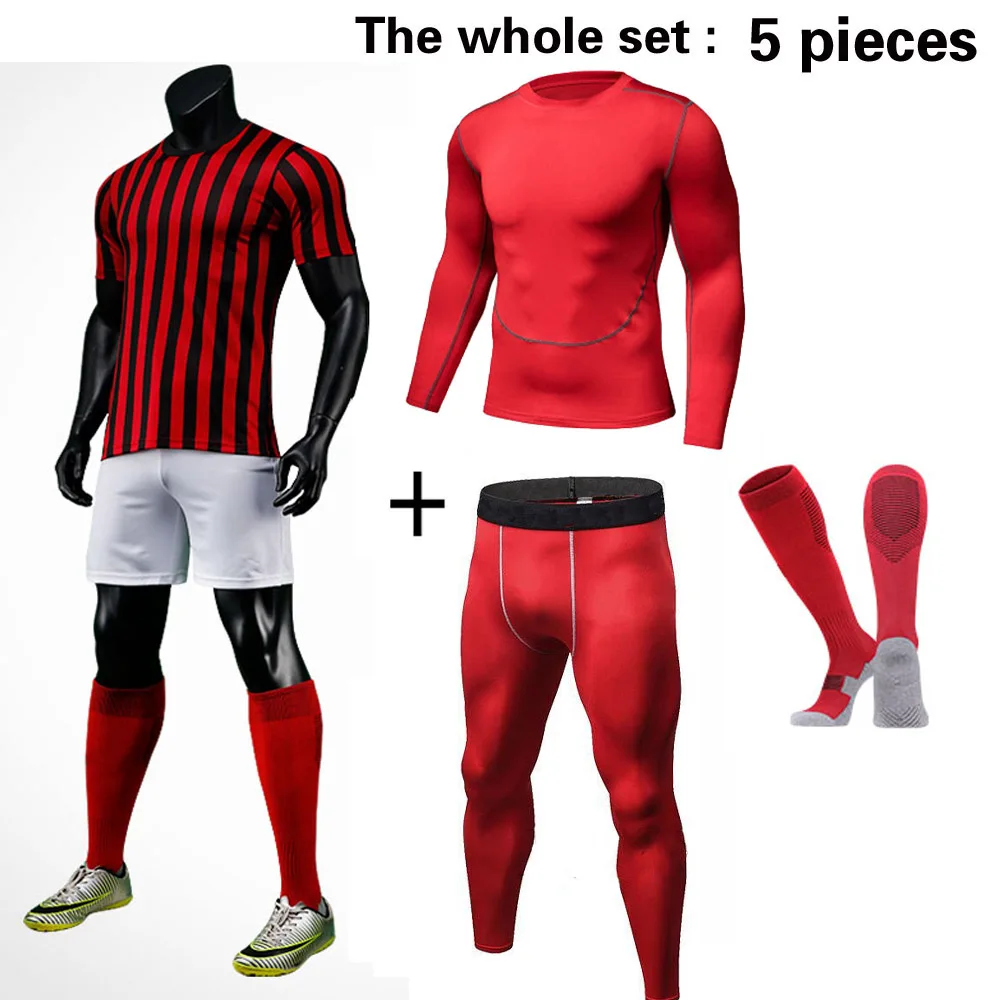 

Men The Whole Set with Compression Clothes 5pcs Soccer Jerseys with Socks Football kit Training Suits Coutomzied Uniform