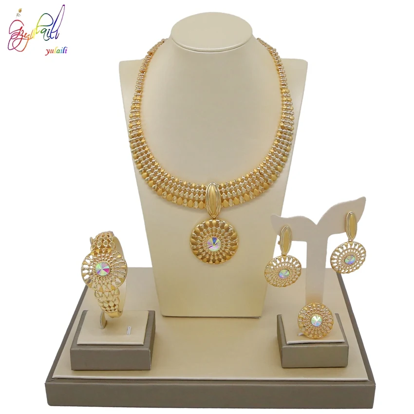 Yulaili Новое прибытие Европа и ювелирные изделия из Америки дизайн простой и стильный ожерелье четыре набора для женщин свадебного случая - Окраска металла: Golden