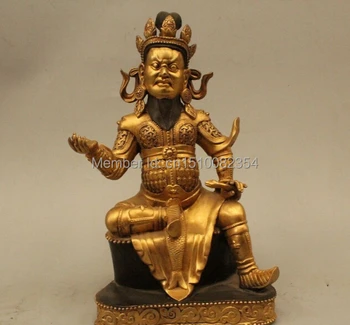 

10" China Tibet Buddhism Purple Bronze 24K Gold Money Jambhala Buddha Statue