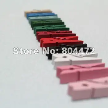 

300x 10 colors MIni Wood Spring Clip Wooden Craft ClothesPins Pegs 35mm For DIY Craft | Photo Wall project Banner Clip