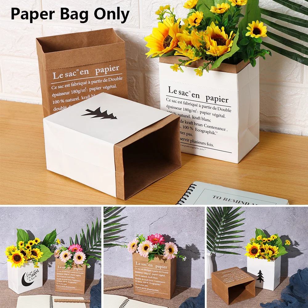 

1 PC DIY Dried Plant Basket Kraft Paper Bag Wedding Flowerpot Artificial Dried Flower Vase Package Home Decor Fashion