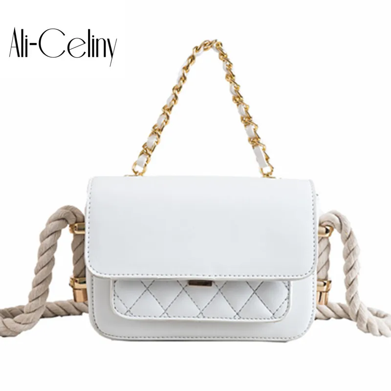 

Famous Brand Luxury Handbag 2019 Women Bag Hemp rope shoulder strap shoulder bag fashion square bag simple flip Messenger bag