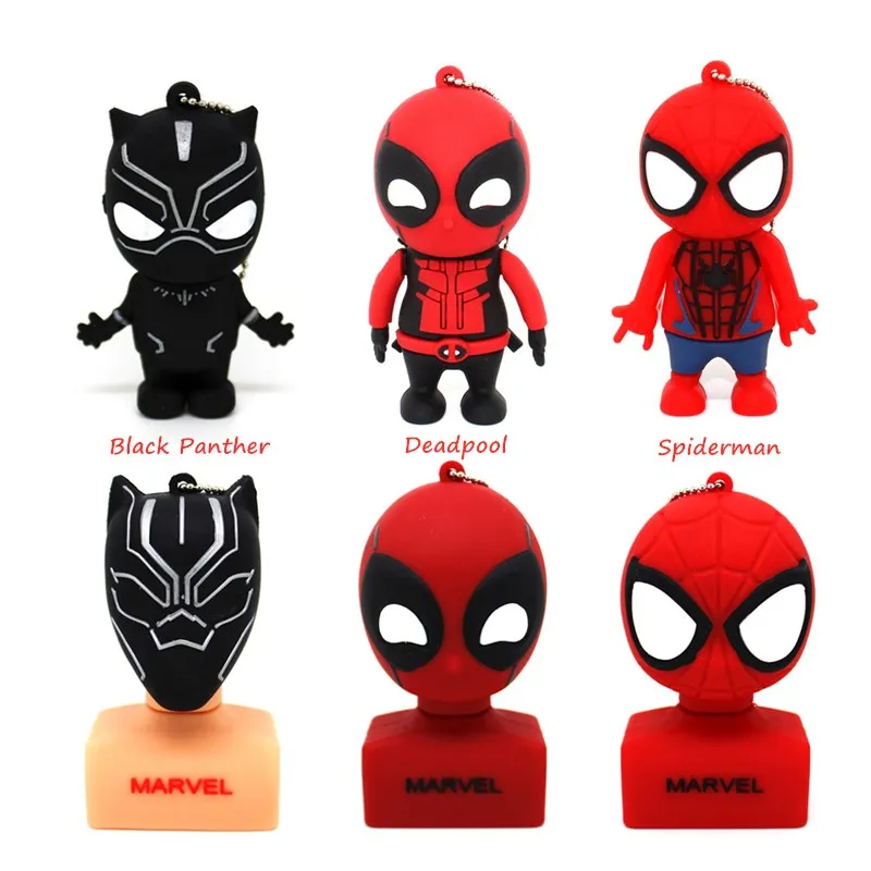 

New Super hero 8G Pendrive 16G 32G Pen drive 64G cartoon Marvel Spider-Man/Black Panther/Deadpool USB flash drive Memory Stick