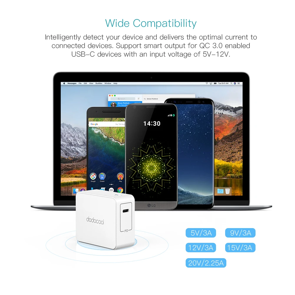 Dodocool 45 Вт usb type C зарядное устройство быстрое настенное зарядное устройство типа C для мобильного телефона PD зарядное устройство для MacBook/iPhone X/8/samsung Galaxy S8