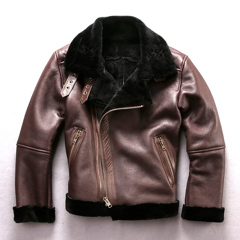 

2018 New Men Fur Pilot Jacket B3 Flight Jackets Cold Winter Shearling Wool Liner Sheepskin Bomber Coat Winer Russia Coats