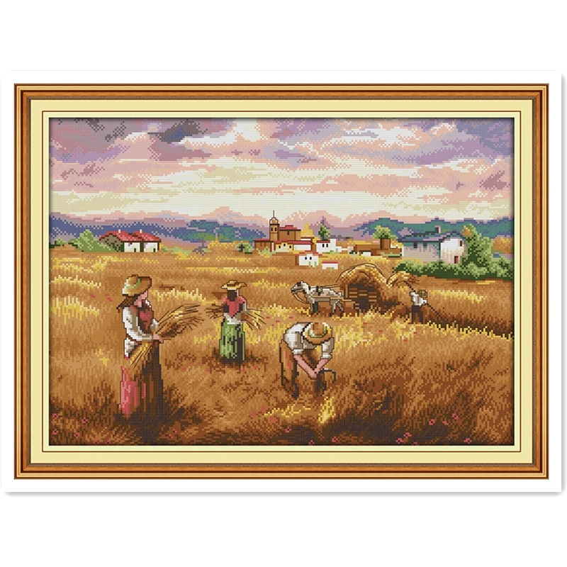 

Autumn Harvest DMC Cross Stitch Fabric Chinese Counted Cross Stitch Patterns Kits Rest Room Cross Stitch 11CT Printed On Canvas