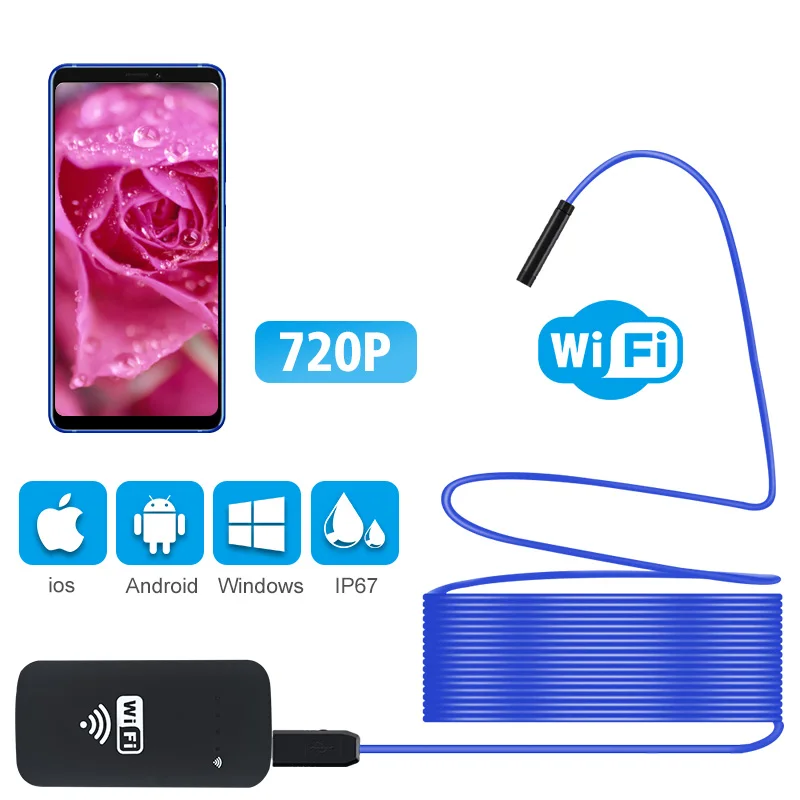 

Semi-Rigid Flexible Wireless Endoscope IP67 Waterproof WiFi Borescope With 2000amh Battery Inspection Camera for Android and iOS