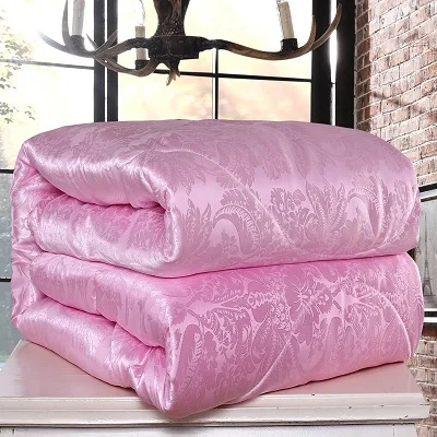Одеяло ручной работы из шелка, шелкообразная атласная ткань, постельные принадлежности, одеяло, королева, король, летнее зимнее одеяло, белое, розовое, бежевое, 6005 - Цвет: Pink