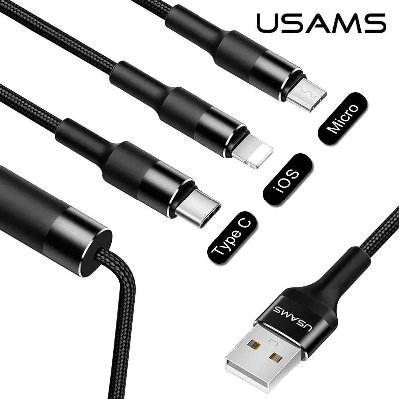 USAMS 3 in 1 USB cable Type C Cable For Samsung s9 plus Micro USB