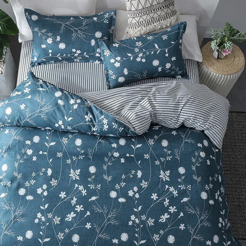 Solstice домашнее одеяло из текстиля/пододеяльник Наволочки Чехол гладкая простынь темно-синий цветок постельное белье в полоску Комплект белья для девочек