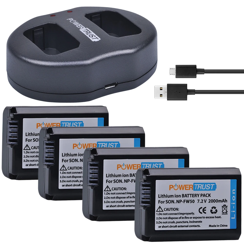 

4x 2000mAh NP-FW50 NP FW50 NPFW50 Batteries + USB Dual Charger for Sony Alpha a6500 a6300 a7 7R a7R a7R II a7II NEX-3 NEX-3N