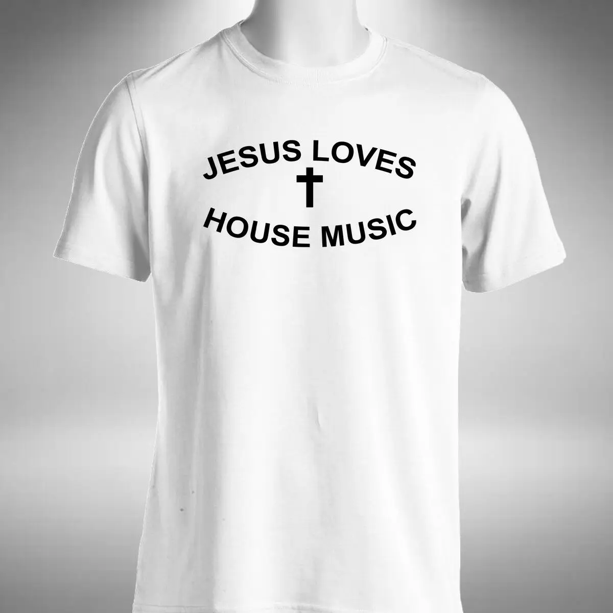 Мужская футболка с надписью Jesus Loves House Music недорогие футболки для клубов и танцев