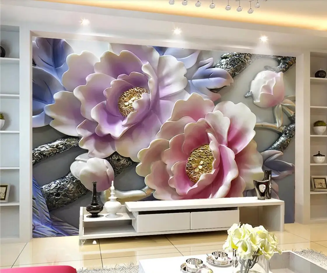 

Embossed Pink Pennoy Floral Mural Wall Paper 3d Flowers Canvas Contact Paper Photo Wallpaper Photo Wallpaper Nature Custom