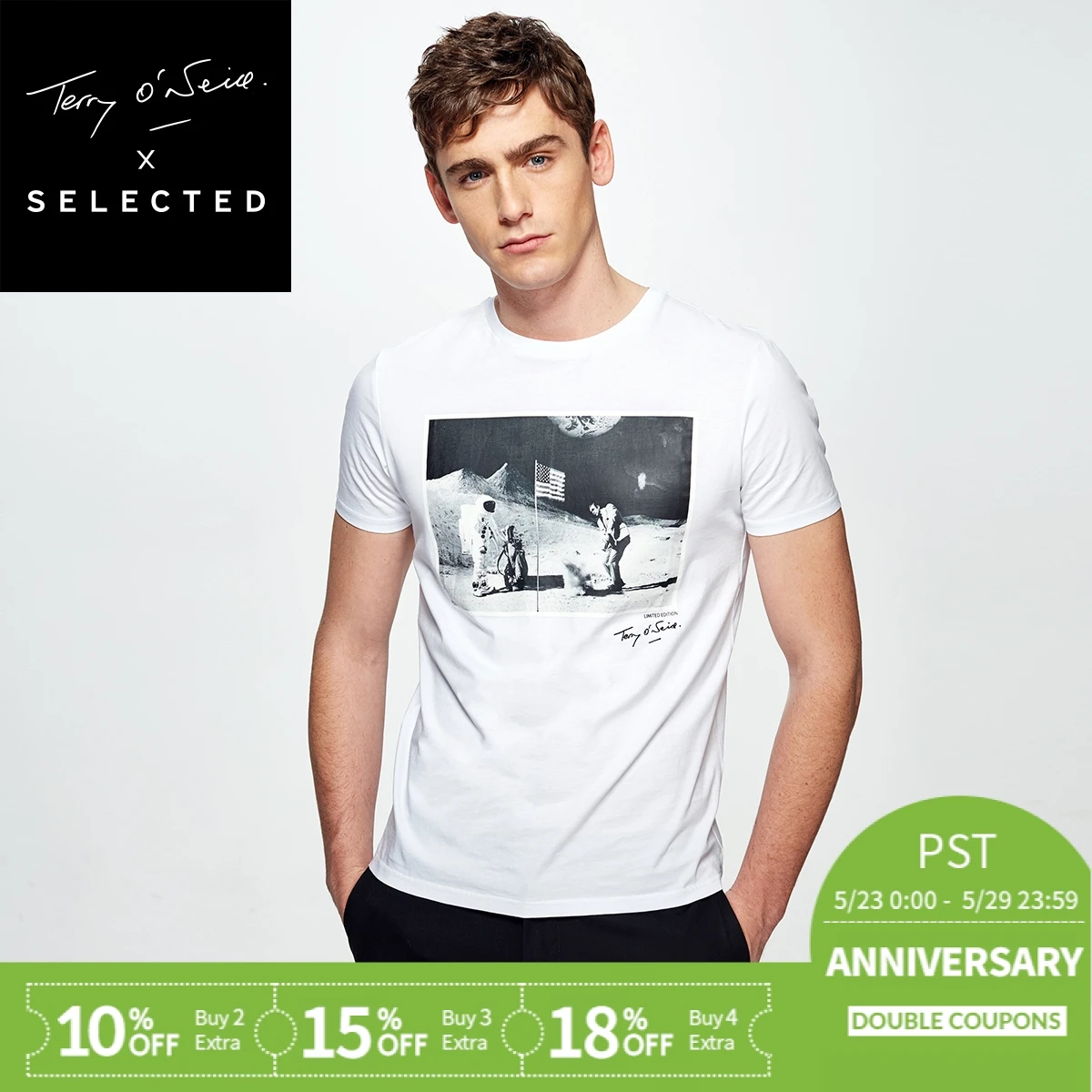 

SELECTED, blackrock's joint section offset printing design men leisure round collar short sleeve T-shirt L | 4182T4596