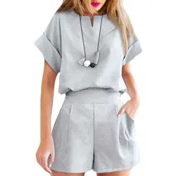 Для женщин Лето V шеи топы с короткими рукавами с свободные шорты костюмы Комплекты одежды