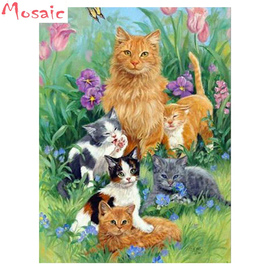 

5D Diamond Embroidery"animal cat family"mosaic pattern Diy Diamond Painting full square round Diamond wall Picture