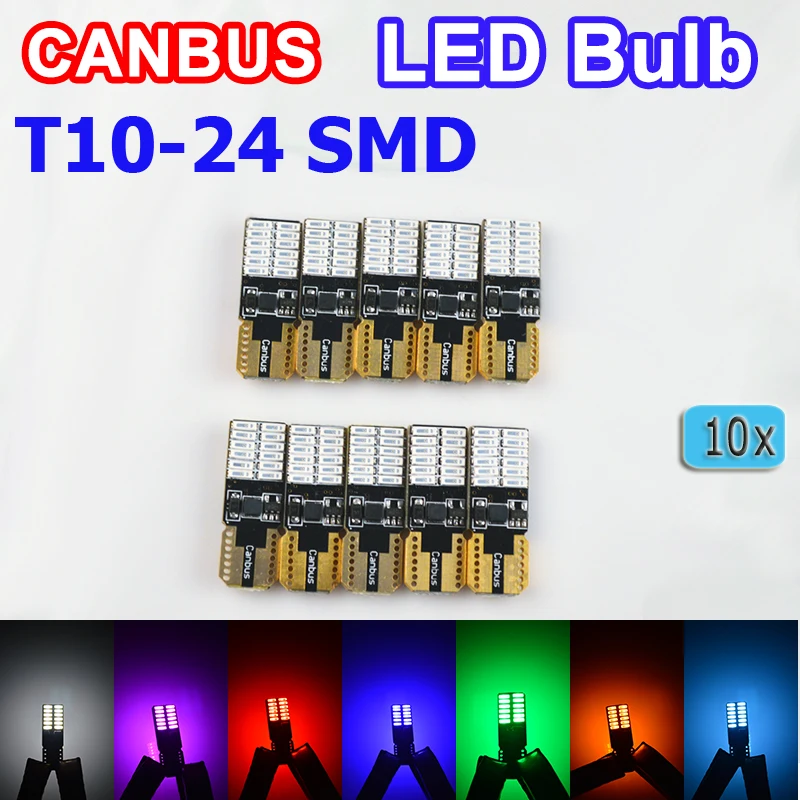 

Flytop 10 Pcs Super bright T10 W5W 3014 SMD 24 LED Canbus Reading Light White / Blue / Red / Yellow / Green/Crystal Blue/Purple