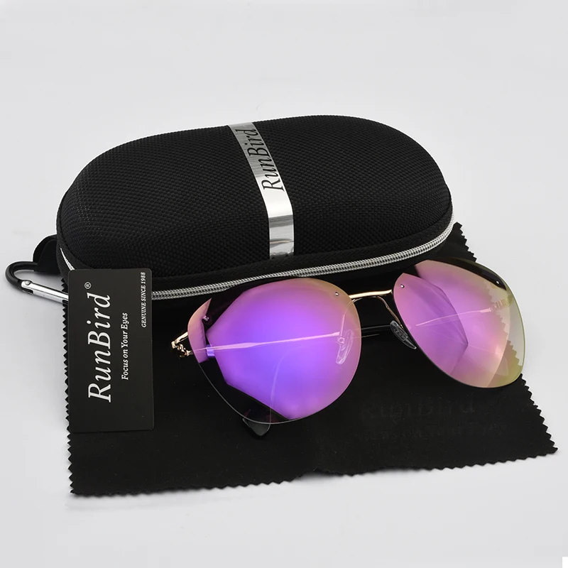 Модные солнцезащитные очки без оправы с синим покрытием, мужские фирменные дизайнерские солнцезащитные очки, женские солнцезащитные очки без оправы, Gafas De Sol с коробкой R104 - Цвет линз: Purple with Box