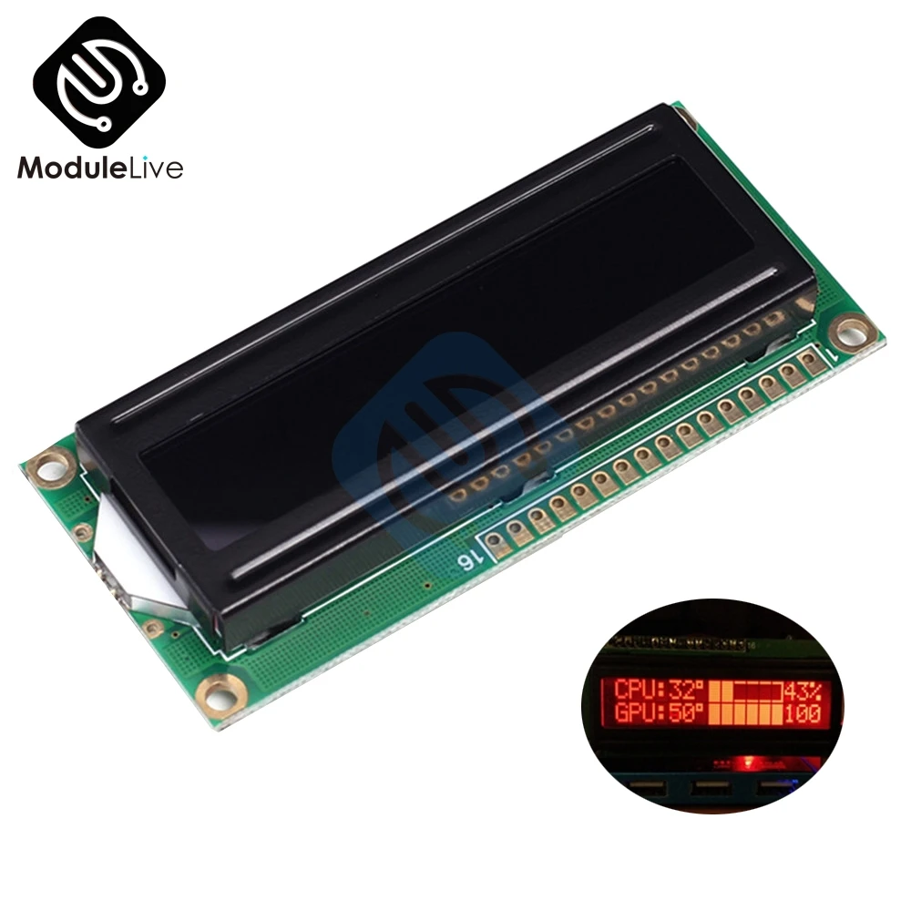 

5V Screen Digital LCD 16x2 Red Character Dot Matrix 1602 Red Display Module Black Background Parallel Port Electronic Board