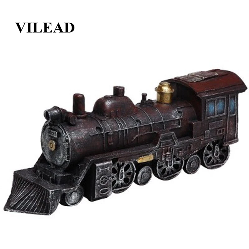 

VILEAD 4.9" Resin Locomotive Figurines Retro Old Ornaments Home Cafe Decorations Shooting Props Shop Window Decoracion Hogar