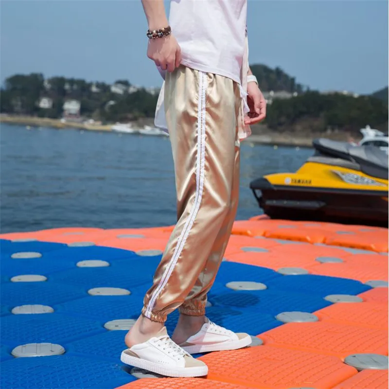 Золотые брюки для бега мужские дышащие тонкие мужские брюки-шаровары корейские повседневные свободные уличные благородные брюки мужские брюки A5525