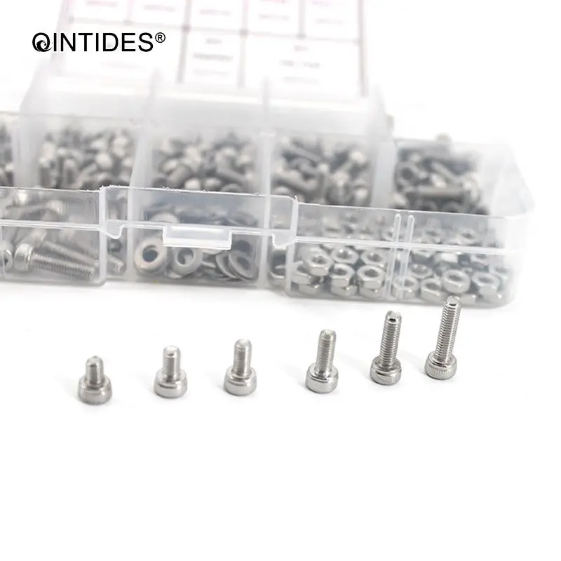 QINTIDES 250Pcs/set DIN912 M1.6 M2 M2.5 M3 304 Stainless Steel Hexagon Socket Head Cap Screws Bicycle Hex Bolts Assortment Kit