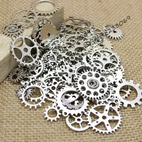 

PULCHRITUDE 100PCS Mix Antique silver Charms steampunk Gear Pendant Fit Bracelets Necklace DIY Metal Jewelry Making T0124