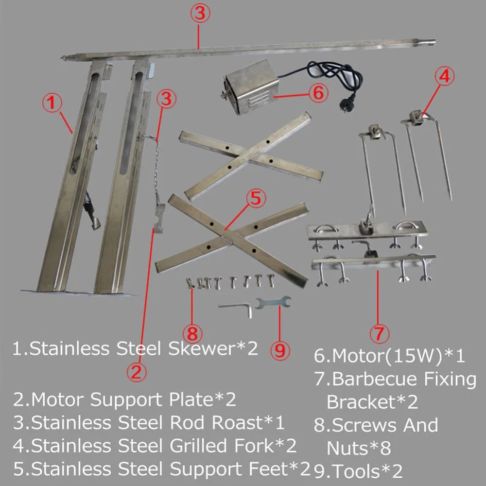 Большой гриль вертел жаровня стержень уголь барбекю СВИНЬЯ курица 15 Вт мотор