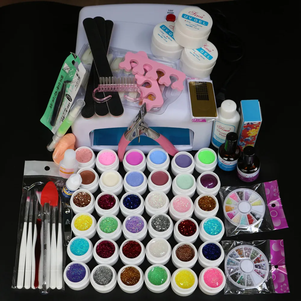 

New Pro 36W UV GEL polish with White Lamp & 36 Color UV Gel Nail Art Tools Set Kit Top coat and Base coat RJ-111