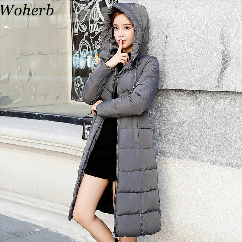 

Woherb 2019 Plus Size M-6XL Winter Jacket Women Parka Hooded Padded Jacket Female Long Coats Slim Parkas Warm Outwear 20498