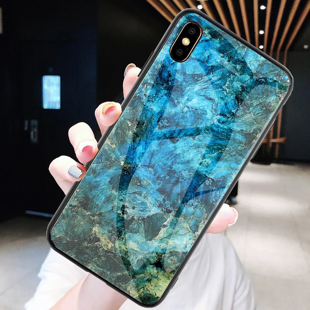 Jetjoy Роскошный Мраморный чехол из закаленного стекла бампер оболочка для Apple iPhone