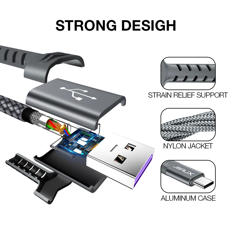 JSAUX usb type C кабель 5A Supercharged USB C кабель для huawei P30 P20 Pro Mate20 Lite Mate9 Mate10 Plus P9