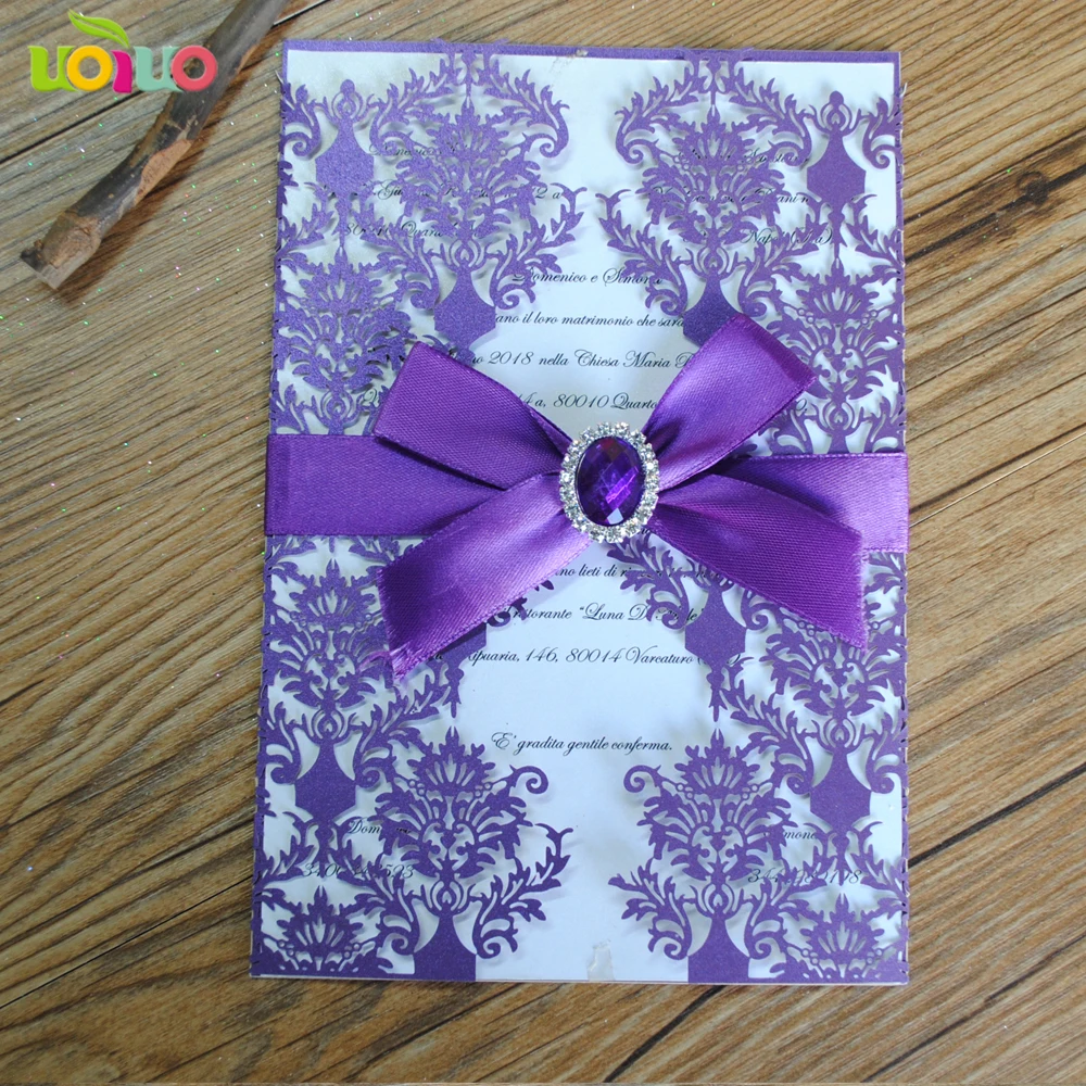 

DIY customzied inc198 europe Wedding invitations Card, lavender invitation card tied lavender bow,print insert,envelope