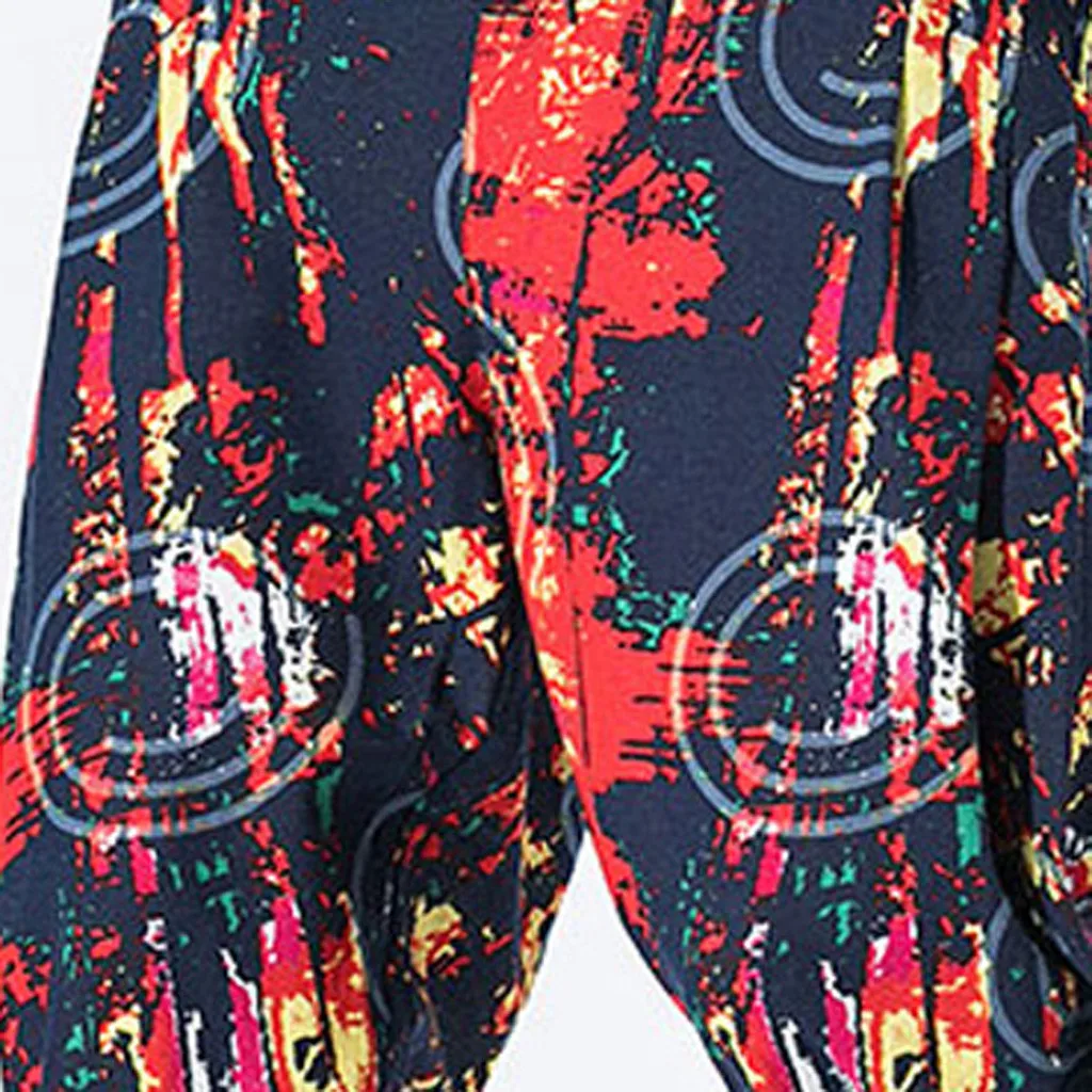 Pantalones hombre 2019 мужские повседневные винтажные свободные хлопковые льняной с принтом лоскутные брюки до щиколотки calca masculina