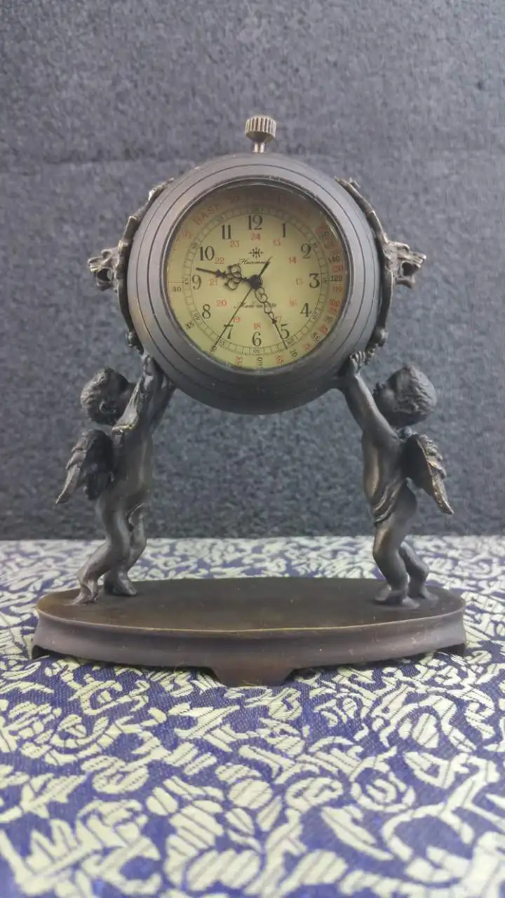 Exquisite Chinese ancient copper mechanical clock timer two boys angel
