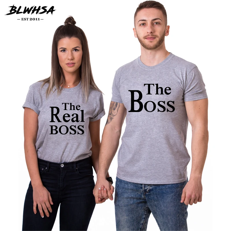 Футболка BLWHSA для влюбленных и пар женская мужская футболка с принтом Real Boss