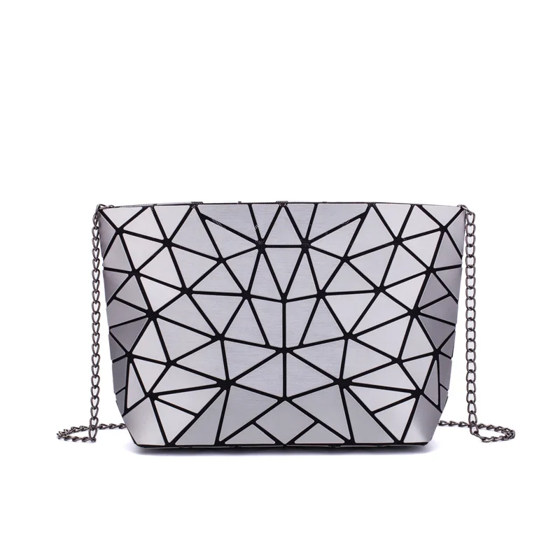 Модная женская сумка на плечо с цепочкой, светящийся мешок Bao, сумка для девочки, геометрические сумки-мессенджеры, простая Складная Сумка-клатч Кроссбоди bolso - Цвет: Gray