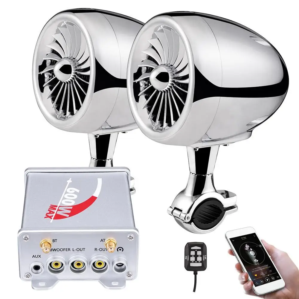 

600W Bluetooth Amplifier Motorcycle Stereo Speakers Music Audio Player System AUX Radio Waterproof USB ATV Touring