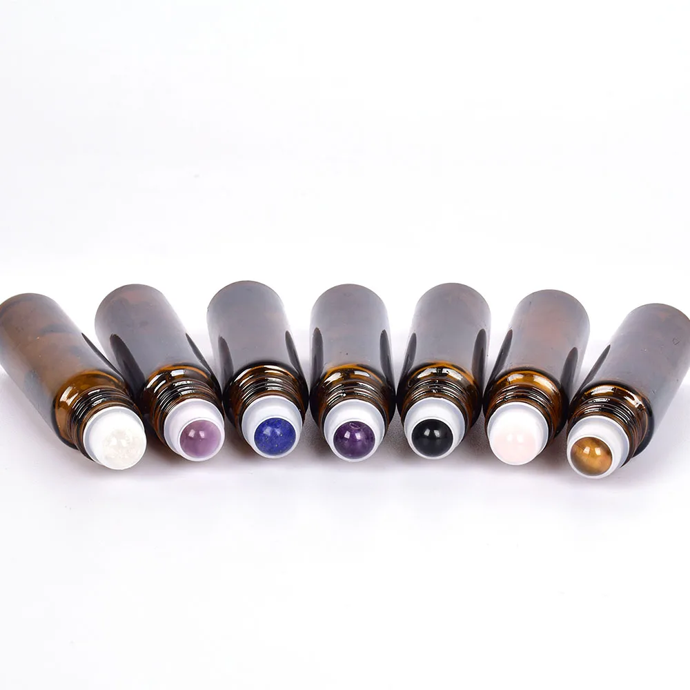 

Glass Container Tubes Roll Bottle Essential Oil Bottles 10ml Gemstone Crystal Oil Roller Storage Tube for Aromatherapy