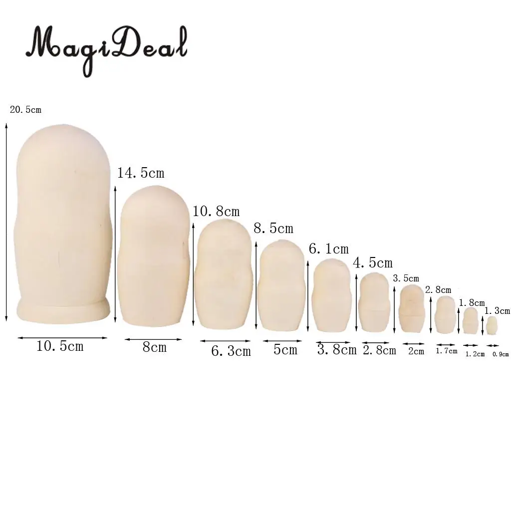 10x DIY Unpainted Wooden Blank Embryos Russian Nesting Dolls Matryoshka Toy Xmas Gifts