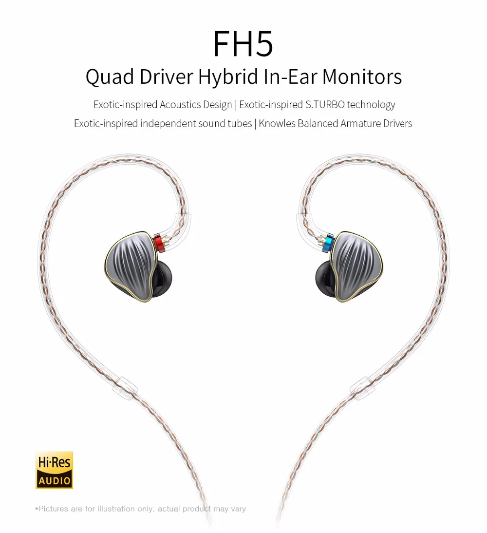 FiiO FH5 металлический чехол Knowles съемный кабель MMCX Дизайн Quad Driver Hybrid HIFI наушники 3,5 мм для iOS и Android Компьютер ПК