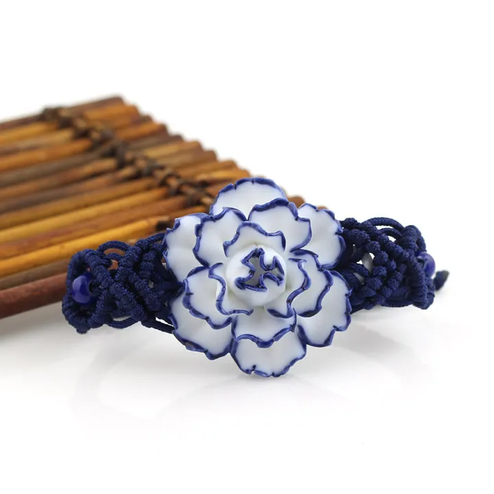 Ремесленная синий цветок пиона старинные браслет для женщины Fine Jewelry из керамики на День Благодарения специальные аксессуары