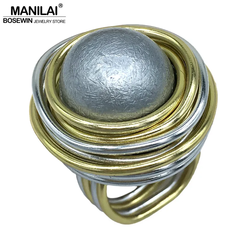 MANILAI Unique Handmade Simulated Pearl Rings For Women Fashion Jewelry Wire Spira Acrylic Bead Vintage Finger Rings 2018
