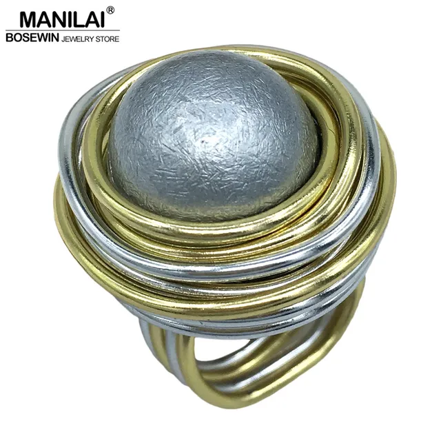 MANILAI Unique Handmade Simulated Pearl Rings For Women Fashion Jewelry Wire Spi MANILAI Unique Handmade Simulated Pearl Rings For Women Fashion Jewelry Wire Spi
