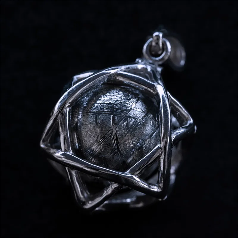 Genuine Moldavite Gibeon Iron Meteorite Gemstone 925 Sterling Silver Fine Jewelry Pendant 10mm Bead Ball 7 Grams AAAAA (2)