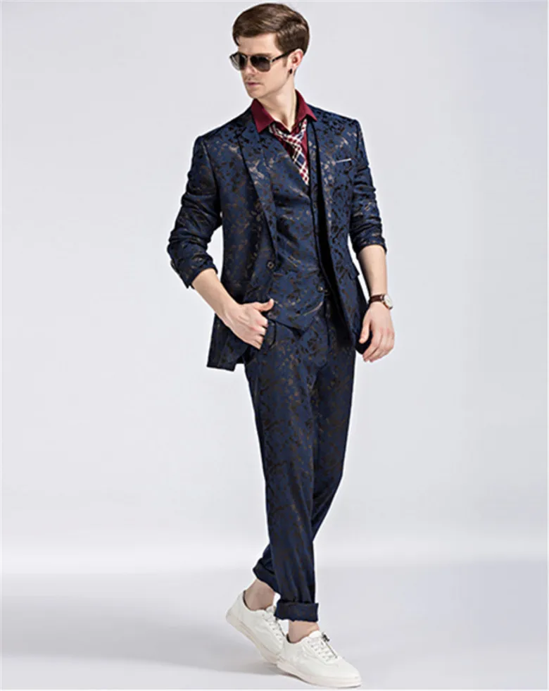Новые мужские деловые тонкие костюмы наборы свадебное платье три предмета костюм блейзеры пальто брюки жилет (куртка + брюки + жилет +