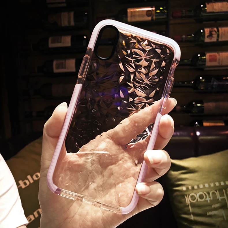 

Luxury Geometric 3D Diamond Transparent Soft TPU Cover for iPhone 6 6S 7 8 Plus Rhombus Clear Case For iPhone X Fundas Coque