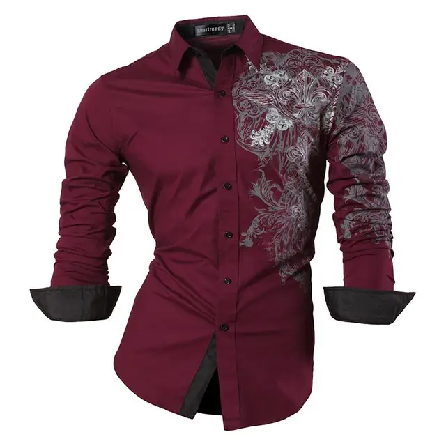 Sportrendy Men's Shirt Dress Casual Long Sleeve Slim Fit Fashion Dragon Stylish JZS041 JZS048-WineRed